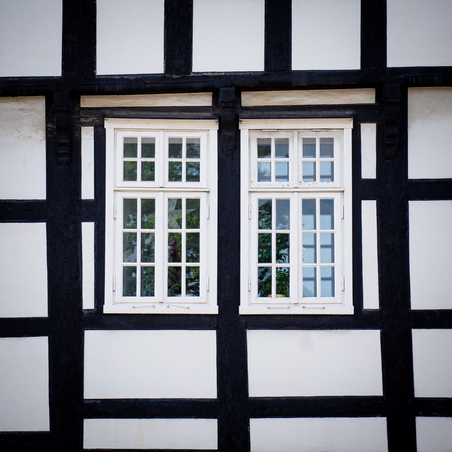 Halle(W) auf Holz - Fachwerkfenster